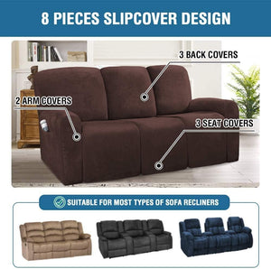 Recliner Sofa Slipcovers | 2 & 3 Seater | Brown | Stretch Velvet Solid Coloured Recliner Sofa Cover