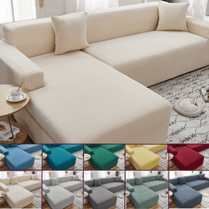 Sectional Sofa Slipcovers | Plain Coloured Jacquard Corner Sofa Cover