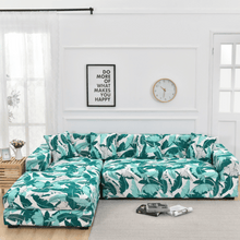 Load image into Gallery viewer, Sectional Sofa Slipcovers | White &amp; Green Multi Coloured  Leaf Patterned  Corner sofa Cover