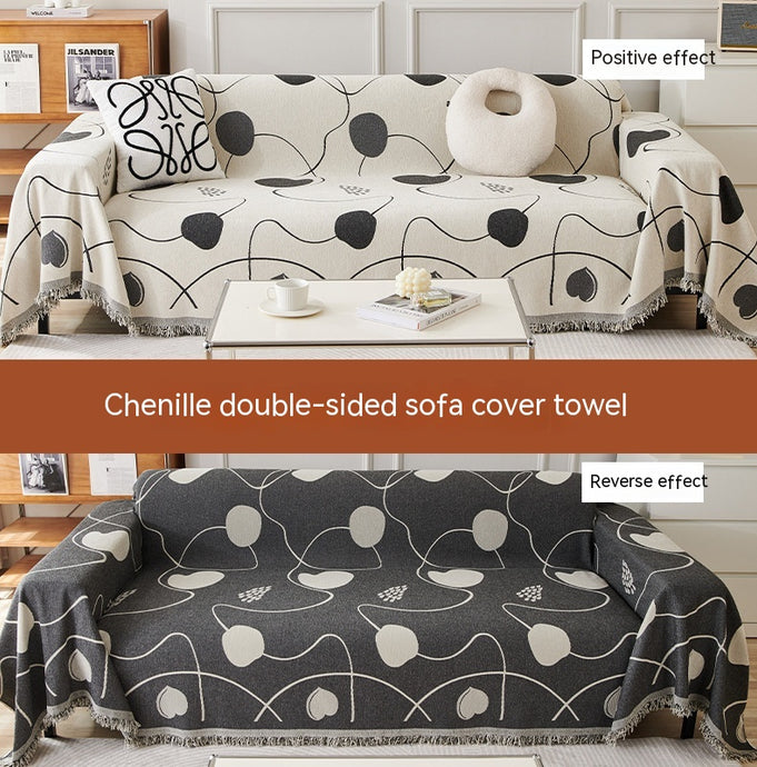 Sofa Throw Blanket | Dual Purpose | Black, Brown, orange, Green, White | Patterned Multi colour Chenille Sofa Cover
