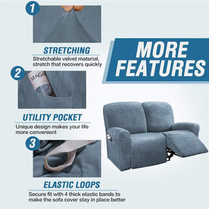 Recliner Sofa Slipcovers | 2 & 3 Seater | Stone Blue | Stretch Velvet Solid Coloured Recliner Sofa Cover