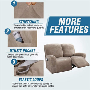 Recliner Sofa Slipcovers | 2 & 3 Seater | Taupe| Stretch Velvet Solid Coloured Recliner Sofa Cover