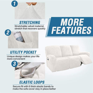 Recliner Sofa Slipcovers | 2 & 3 Seater | White | Stretch Velvet Solid Coloured Recliner Sofa Cover