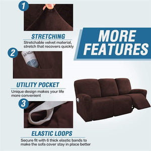 Recliner Sofa Slipcovers | 2 & 3 Seater | Brown | Stretch Velvet Solid Coloured Recliner Sofa Cover