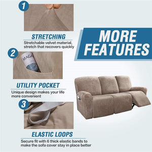 Recliner Sofa Slipcovers | 2 & 3 Seater | Taupe| Stretch Velvet Solid Coloured Recliner Sofa Cover