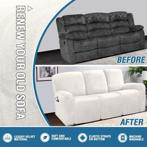 Recliner Sofa Slipcovers | 2 & 3 Seater | White | Stretch Velvet Solid Coloured Recliner Sofa Cover