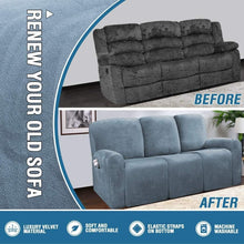 Load image into Gallery viewer, Recliner Sofa Slipcovers | 2 &amp; 3 Seater | Stone Blue | Stretch Velvet Solid Coloured Recliner Sofa Cover