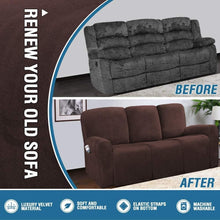 Load image into Gallery viewer, Recliner Sofa Slipcovers | 2 &amp; 3 Seater | Brown | Stretch Velvet Solid Coloured Recliner Sofa Cover