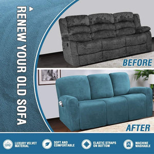 Recliner Sofa Slipcovers | 2 & 3 Seater | Peacock Blue | Stretch Velvet Solid Coloured Recliner Sofa Cover