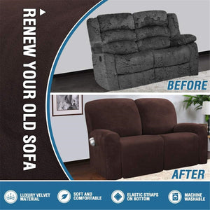 Recliner Sofa Slipcovers | 2 & 3 Seater | Brown | Stretch Velvet Solid Coloured Recliner Sofa Cover