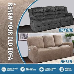 Recliner Sofa Slipcovers | 2 & 3 Seater | Taupe| Stretch Velvet Solid Coloured Recliner Sofa Cover