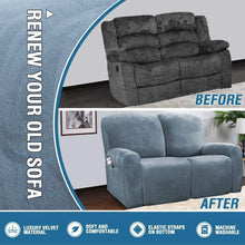 Load image into Gallery viewer, Recliner Sofa Slipcovers | 2 &amp; 3 Seater | Stone Blue | Stretch Velvet Solid Coloured Recliner Sofa Cover