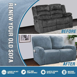 Recliner Sofa Slipcovers | 2 & 3 Seater | Stone Blue | Stretch Velvet Solid Coloured Recliner Sofa Cover