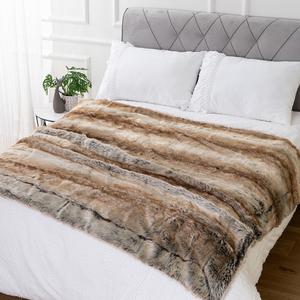 Throw Blanket | Brown Soft Faux Fur Patterned Thick Sofa Throw Blanket cover