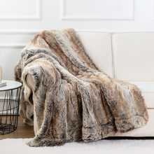 Load image into Gallery viewer, Throw Blanket | Brown Soft Faux Fur Patterned Thick Sofa Throw Blanket cover