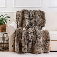 Load image into Gallery viewer, Throw Blanket | Brown Soft Faux Fur Patterned Thick Sofa Throw Blanket cover