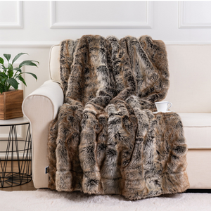 Throw Blanket | Brown Soft Faux Fur Patterned Thick Sofa Throw Blanket cover