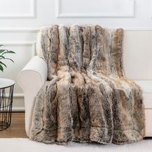 Load image into Gallery viewer, Throw Blanket | Brown Soft Faux Fur Patterned Thick Sofa Throw Blanket cover