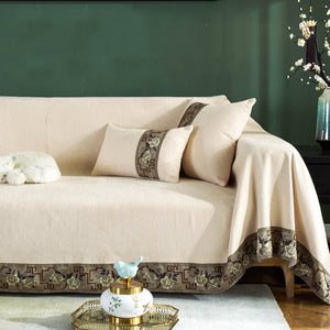 Sofa Throw | Flower print Lace| Solid coloured Chenille Fabric Sofa Cover