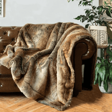 Load image into Gallery viewer, Throw Blanket | Brown Soft Faux Fur Patterned Thick Sofa Throw Blanket cover