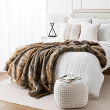 Load image into Gallery viewer, Throw Blanket | Brown Soft Faux Fur Patterned Thick Sofa Throw Blanket cover