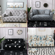 Load image into Gallery viewer, Standard Sofa Slipcovers | Grey, Black, White | Stylish Multi coloured Patterned Shapes Sofa Cover