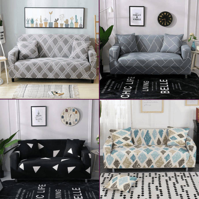 Standard Sofa Slipcovers | Grey, Black, White | Stylish Multi coloured Patterned Shapes Sofa Cover