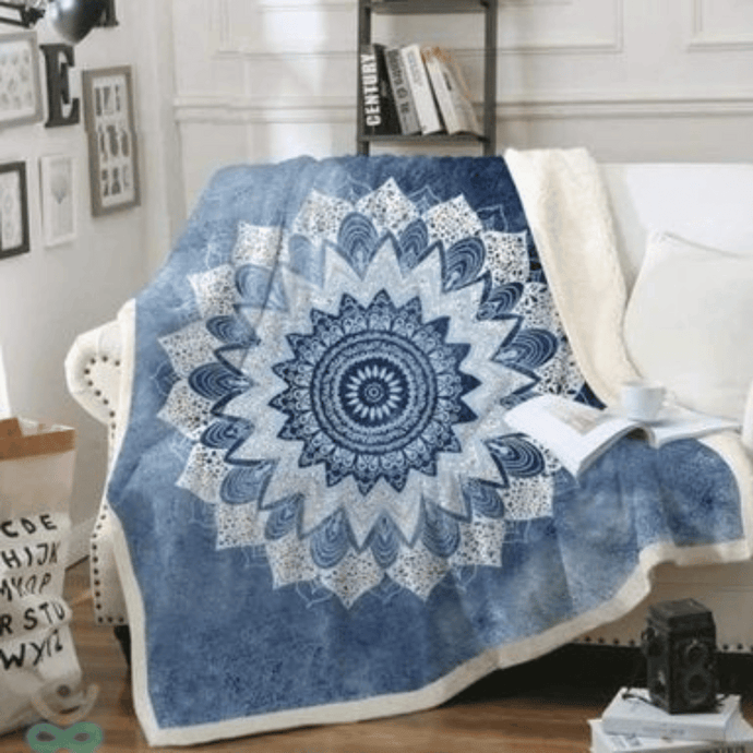 Throw Blanket | Blue Art Flower Patterned Thick Sofa Throw Blanket cover