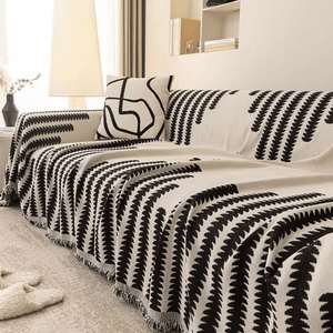 Sofa Throw | Black, Coffee, Green, Orange, Grey | Fern Flow Throw, Zigzag Patterned Multi coloured Chenille Fabric Sofa Cover