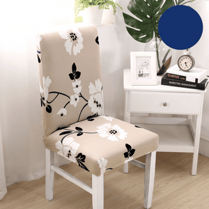 Dining Chair Slipcovers | Beige | White Flower Patterned Multi Coloured Chair Cover