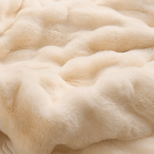 Load image into Gallery viewer, Throw Blanket | Soft &amp; Cosy Beige, Dehaired Angora Rabbit Faux Fur, Thick Jacquard Throw Blanket