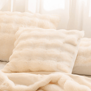 Throw Blanket | Soft & Cosy Beige, Dehaired Angora Rabbit Faux Fur, Thick Jacquard Throw Blanket