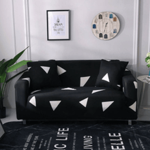 Load image into Gallery viewer, Standard Sofa Slipcovers | Grey, Black, White | Stylish Multi coloured Patterned Shapes Sofa Cover