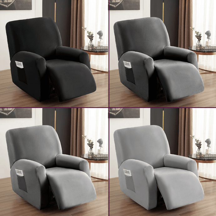 Arm Chair Slipcovers | Recliner | Black & Grey | Plain Velvet Solid Coloured Armchair Covers