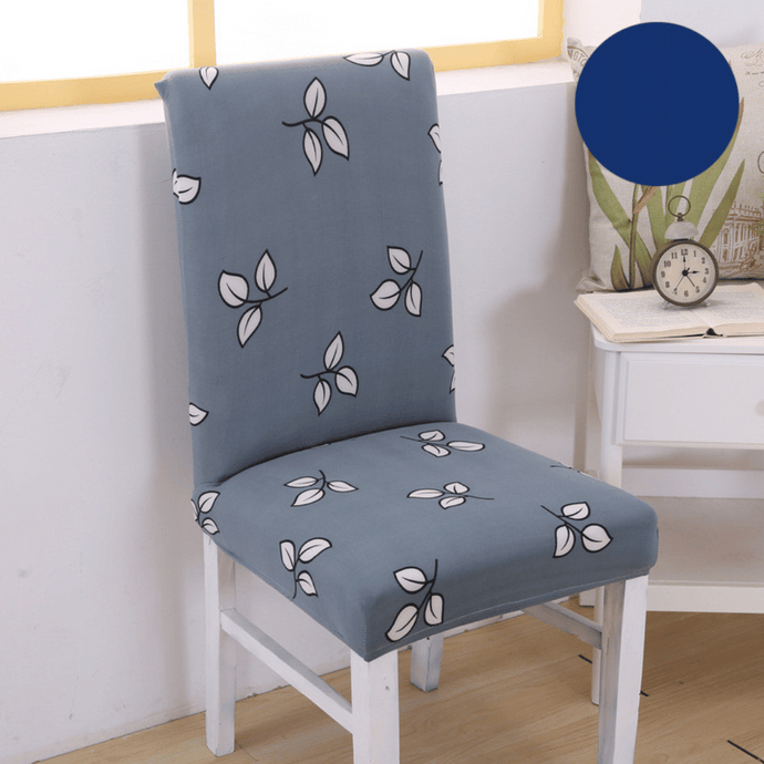 Dining Chair Slipcovers | Dark Grey | White Leaves Patterned Multi Coloured Chair Cover