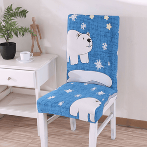 Dining Chair Slipcovers | Blue & White | Snowy Polar Bear Patterned Multi Coloured Chair Cover