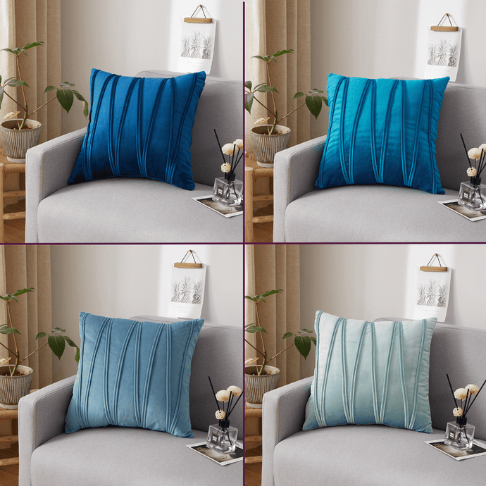 Throw Pillow Case | Dark & Light  Blue Plain Jacquard W Style Velvet Sofa Throw Pillow covers