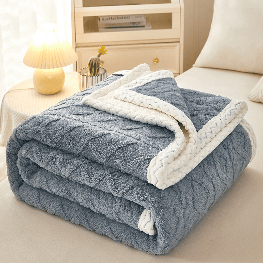 Throw Blanket | Blue | Solid Coloured Jacquard Thick Sofa Throw Blanket cover