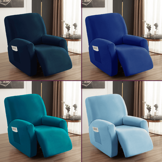 Arm Chair Slipcovers | Recliner | Dark & Light Blue | Plain Velvet Solid Coloured Armchair Covers