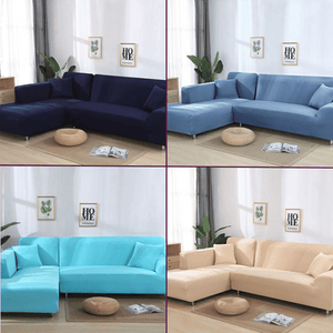 Sectional Sofa Slipcovers | Navy Blue, Blue, Sky Blue, Beige | Plain Solid Coloured Universal Corner Sofa Cover