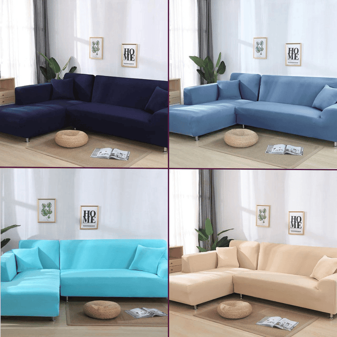 Sectional Sofa Slipcovers | Navy Blue, Blue, Sky Blue, Beige | Plain Solid Coloured Universal Corner Sofa Cover