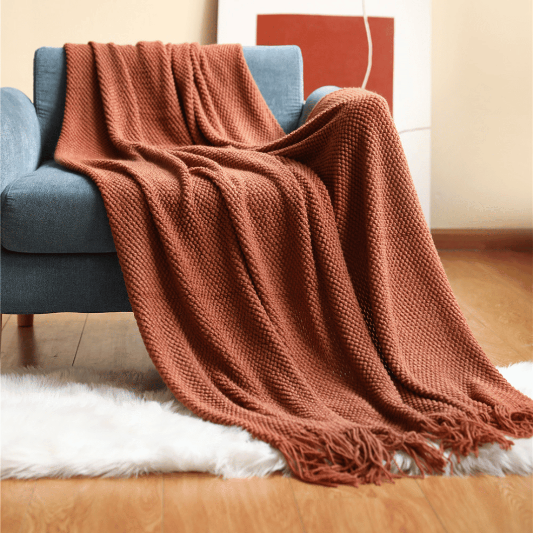 Sofa Throw Blanket  |  Jacquard Knitted Solid Colour | Red, Pink, Yellow, White | Throw Blanket cover
