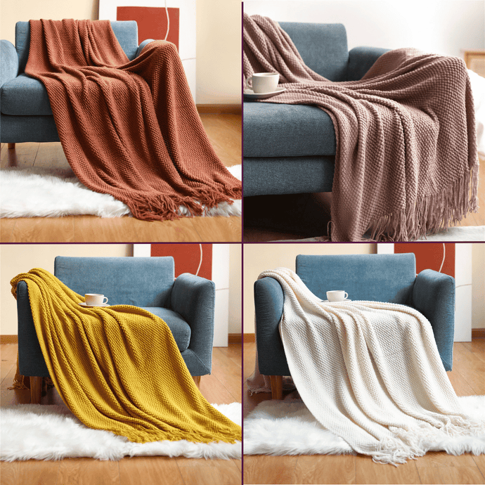 Sofa Throw Blanket  |  Jacquard Knitted Solid Colour | Red, Pink, Yellow, White | Throw Blanket cover