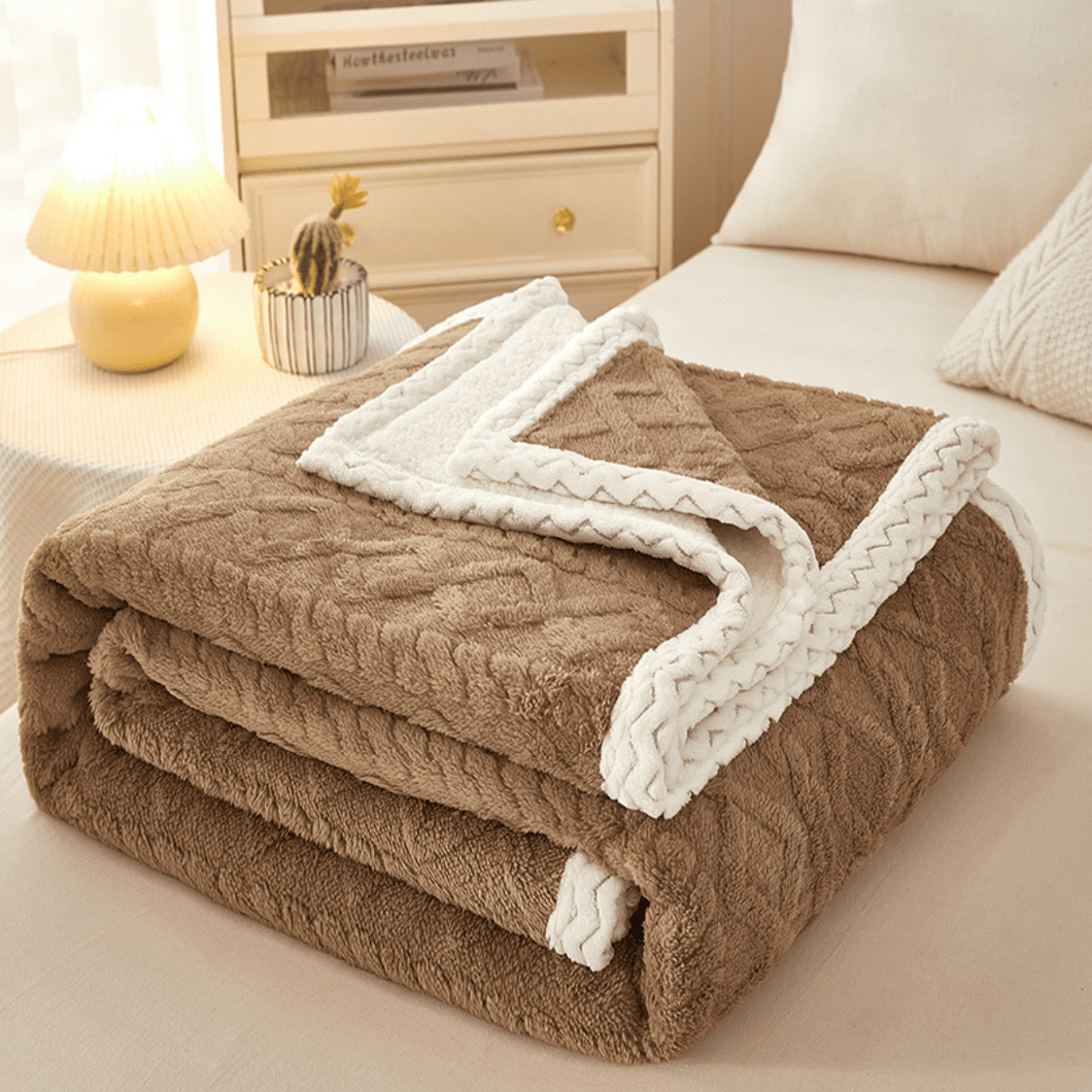 Throw Blanket | Brown | Solid Coloured Jacquard Thick Sofa Throw Blanket cover