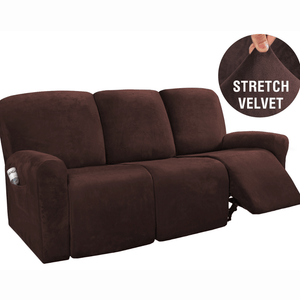 Recliner Sofa Slipcovers | 2 & 3 Seater Stretch Velvet Solid Coloured Recliner Sofa Cover