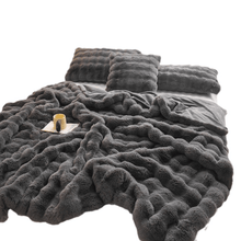 Load image into Gallery viewer, Sofa Throw Blanket | Soft &amp; Cosy Dark Grey, Dehaired Angora Rabbit Faux Fur, Thick Jacquard Throw Blanket