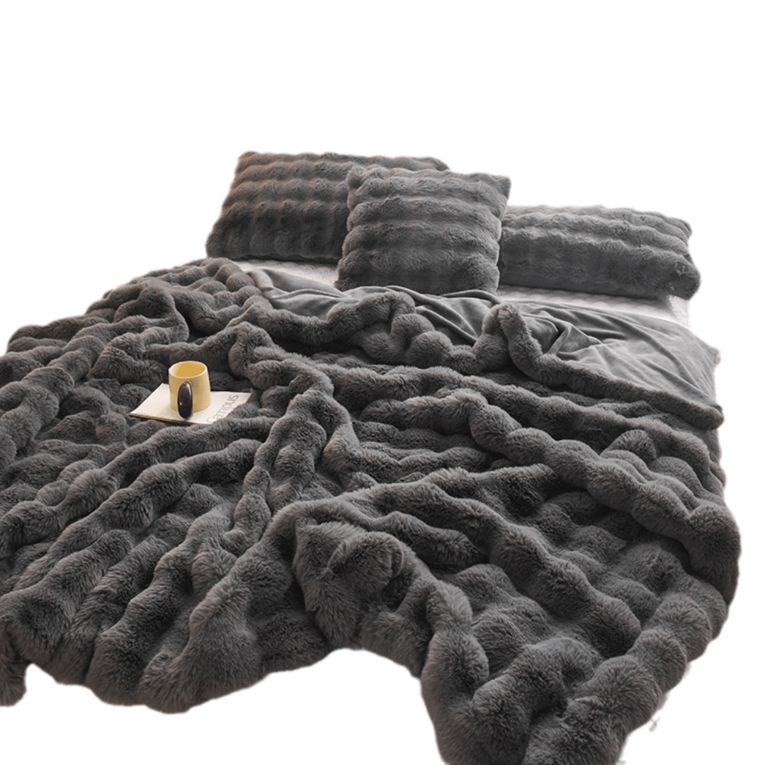 Throw Blanket | Soft & Cosy Dark Grey, Dehaired Angora Rabbit Faux Fur ...