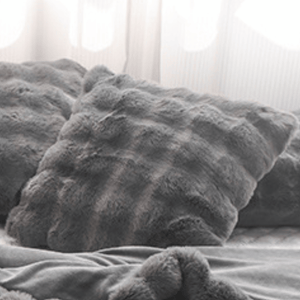Sofa Throw Blanket | Soft & Cosy Dark Grey, Dehaired Angora Rabbit Faux Fur, Thick Jacquard Throw Blanket