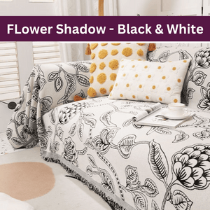 Throw Blanket | Black & White | Plants & Leaf Patterned Multi colour Sofa Cover