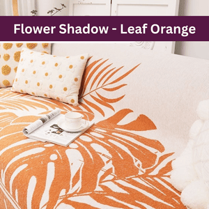 Throw Blanket | Orange & White | Plants & Leaf Patterned Multi colour Sofa Cover